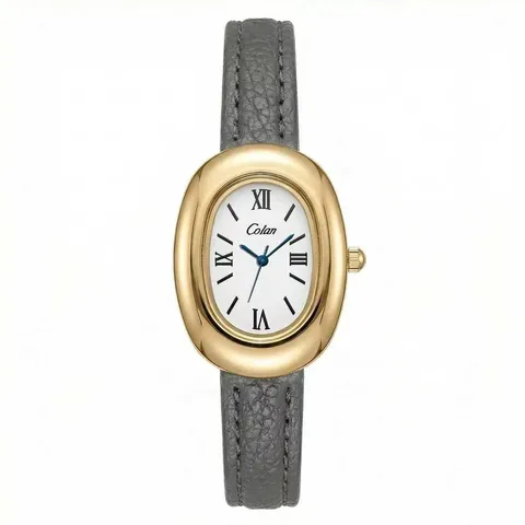 Elegante Orologio al Quarzo Ovale da Donna Moda Cinturino in Pelle PU Quadrante con Numeri Romani Orologio da Polso di Lusso Minimalista