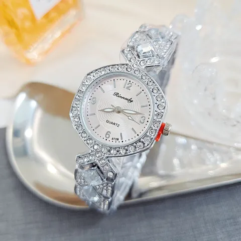 Reloj de Lujo de Aleación con Strass para Mujer Reloj de Cuarzo con Textura de Sirena Elegante Reloj Cuadrado con Cadena Geométrica
