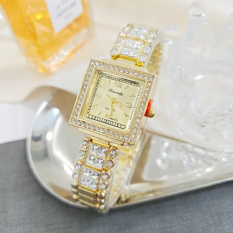 Reloj de Mujer con Diamantes de Imitación Cuadrados de Lujo Reloj de Pulsera de Cuarzo con Pavé de Diamantes Minimalista Elegante Reloj de Cadena de Aleación Joyería de Moda para Mujer
