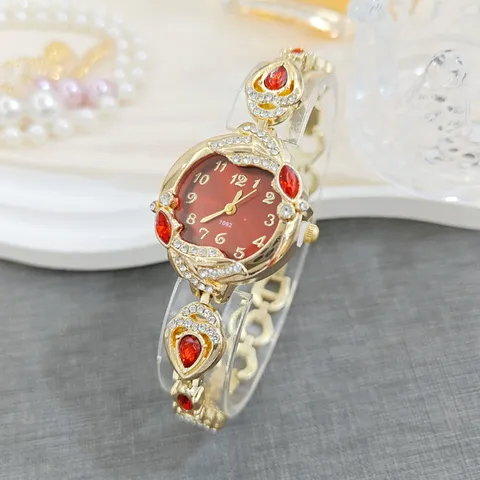 Orologio Bracciale Vintage di Lusso in Lega con Strass per Donna Nicchia di Alta Gamma Placcato Oro Forma di Goccia Analogico Orologio da Polso al Quarzo Regalo