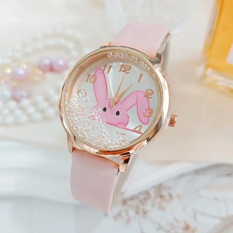 Orologio al Quarzo da Donna con Strass e Sabbie Mobili di Cartone Animato Carino Orologio da Polso Casual in Pelle PU Cassa in Lega per Studenti