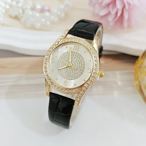 Luxe Dames Sterrenhemel Strass Quartz Horloge Elegant Mode Ingelegde Diamanten Wijzerplaat PU Lederen Band Dames Polshorloge Sieraden
