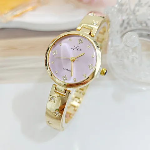 Vintage Elegant Legering Strass Kwartsuhr Kristal Accent Ster Kettingschakel Armbandhorloge Voor Dames Luxe Wijzerplaat Decoratief Polshorloge Cadeau