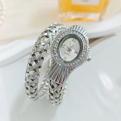 Lussuoso Orologio a Bracciale Serpente per Donna in Lega Intrecciata con Strass Orologio al Quarzo Elegante Gioiello a Spirale