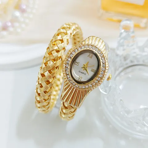 Lussuoso Orologio a Bracciale Serpente per Donna in Lega Intrecciata con Strass Orologio al Quarzo Elegante Gioiello a Spirale