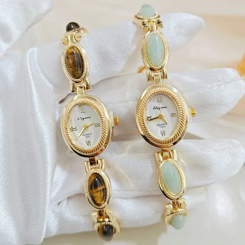 Orologio da Donna a Bracciale Vintage con Cassa in Lega di Pietra Occhio di Tigre Movimento al Quarzo Gioielli Retrò di Lusso