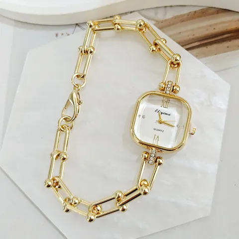 Mode Quadrat Strass Damen Uhr Luxus Legierung Kette Armband Uhr Quarz Analog Uhr Für Damen Party Schmuck