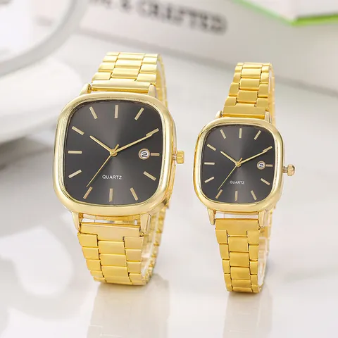 Fashion Square Quartz Watch For Couples Luxury Alloy Steel Band Minimalist Wristwatch With Calendar Display Casual Wrist Watch Gift