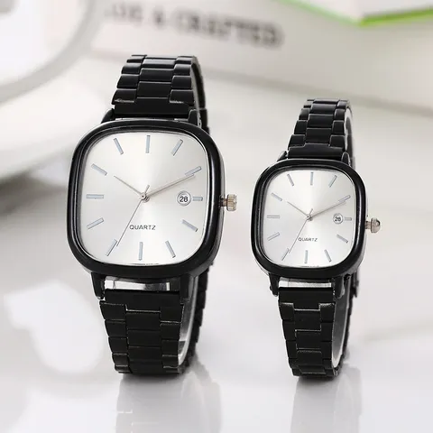 Fashion Square Quartz Watch For Couples Luxury Alloy Steel Band Minimalist Wristwatch With Calendar Display Casual Wrist Watch Gift