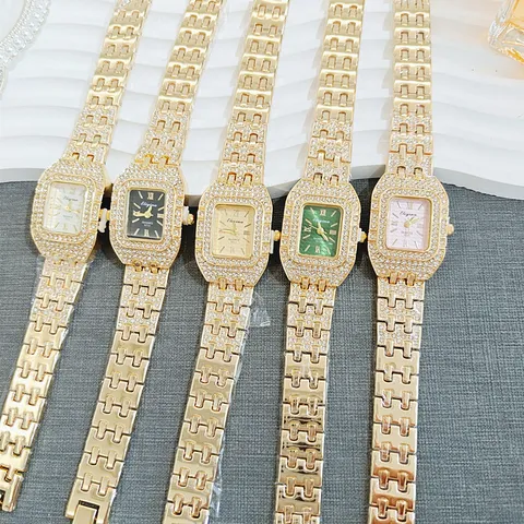 Luxury Square Alloy Rhinestone Watch For Women Fashion Elegant Full Drill Quartz Wristwatch Sparkly Decorative Ladies Dress Watch Gift