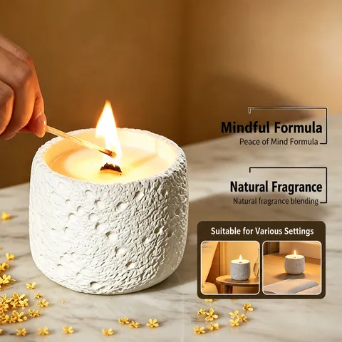 Große Zementbecher Duftkerze Sojawachs Aromatherapie Kerze mit Holzdocht Heimtextilien Duft Geschenkbox