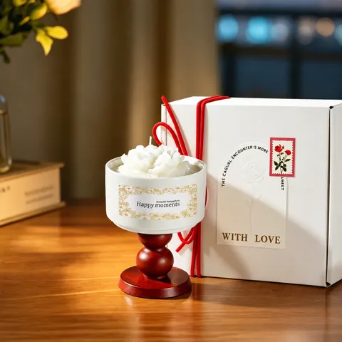 Kamelie Duftkerze Geschenkbox Keramiktasse Holzsockel Sojawachs Aromatherapie Kerze Für Hochzeit Party Heimdekoration