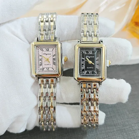 Retro Square Women Quartz Watch Alloy Metal Chain Strap Roman Numerals Fashion Luxury Ladies Wristwatch Dress Watch