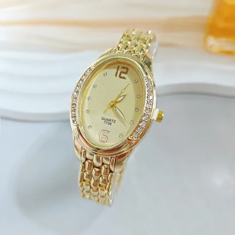 Damen Mode Legierung Strass Quarzuhr Ovales Zifferblatt Metallkettenarmband Leichter Luxus Elegante Damen Armbanduhr Schmuck