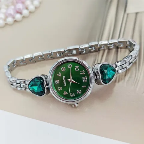 Fashion Luxury Women Bracelet Watch Heart Shaped Rhinestone Alloy Chain Quartz Wristwatch For Ladies Elegant Dress Watch Jewelry Gift