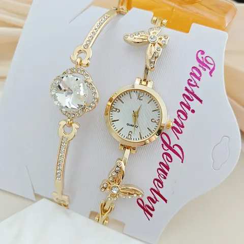 Mode Legierung Strass Damen Uhr Armband Set Luxus Analog Quarzuhr Passendes Kette Armband Für Frauen Täglichen Party Schmuck Geschenk