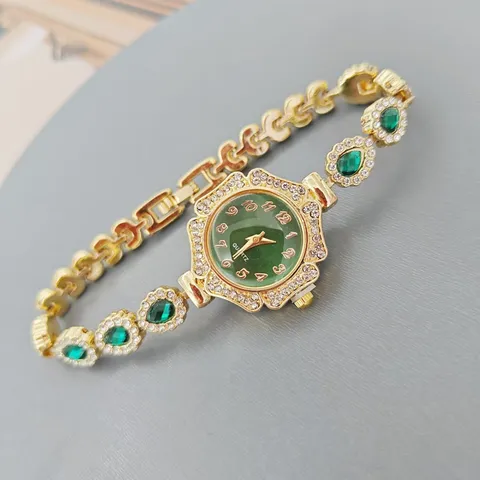 Reloj de Pulsera de Moda de Aleación con Strass Elegante Esfera Floral de Cuarzo para Mujer Decorativo Cadena de Metal de Gota