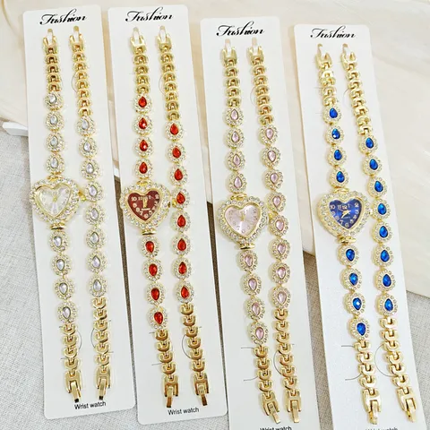 Luxus Legierung Strass Herz Quarzuhr Und Passendes Armband Für Damen Wassertropfen Stil Elegante Armbanduhr Schmuck