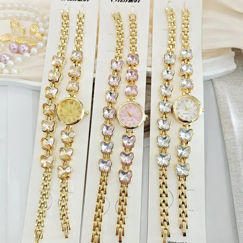 Mode Luxus Legierung Strass Schmetterling Quarzuhr Armband Set Für Damen Rundes Zifferblatt Metallkette Armbanduhr Schmuck Geschenk