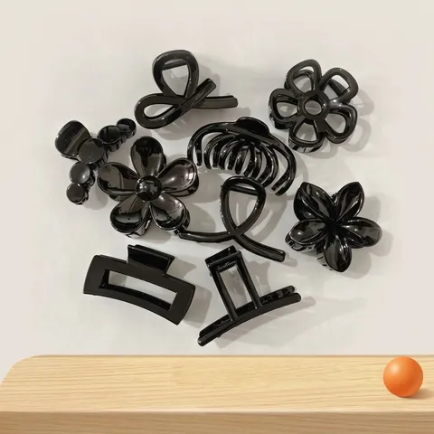Black Geometric Floral Hair Claw Acrylic Resin Shark Clip Hair Styling Accessories For Women Daily Commute