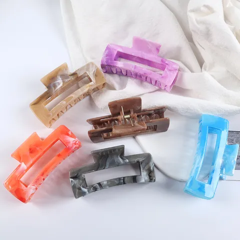 Korean Retro Large Square Plastic Hair Claw Geometric Marble Pattern Shark Clip For Women Daily Hair Accessories