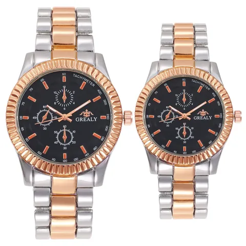 Business Casual Paar Quarzuhr Legierung Stahlband Multi Zifferblatt Runde Analoge Armbanduhr Für Männer Frauen Geschenk Schmuck