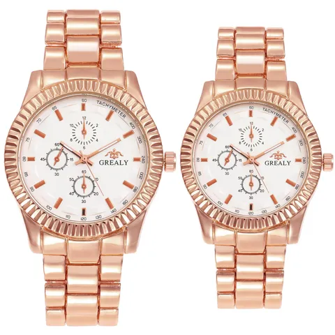 Business Casual Paar Quarzuhr Legierung Stahlband Multi Zifferblatt Runde Analoge Armbanduhr Für Männer Frauen Geschenk Schmuck