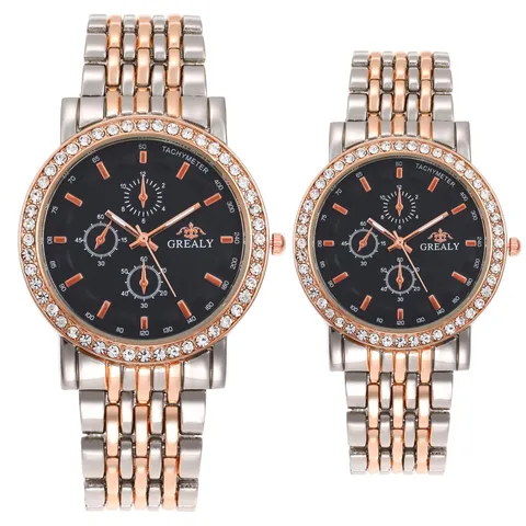 Fashion Stainless Steel Rhinestone Quartz Watch Business Casual Couples Wristwatch Multi Dial Round Metal Luxury Watch For Men Women Gift