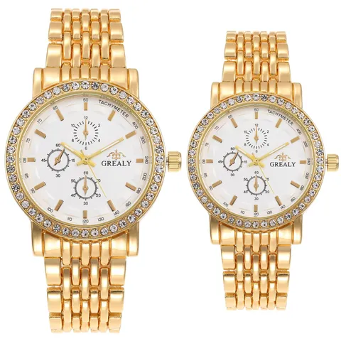 Fashion Stainless Steel Rhinestone Quartz Watch Business Casual Couples Wristwatch Multi Dial Round Metal Luxury Watch For Men Women Gift