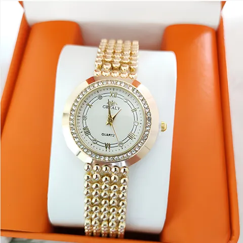 Luxurious Women's Rhinestone Quartz Watch Elegant Roman Numerals Dial Fashion Multi-Row Beaded Chain Strap Watch Gold Silver Rhinestone Wristwatch For Ladies Gift
