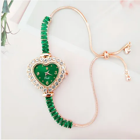Montre Bracelet Luxueuse en Forme de Cœur pour Femme Incrustée de Strass Alliage Or Rose Montre à Quartz Bijoux de Mode