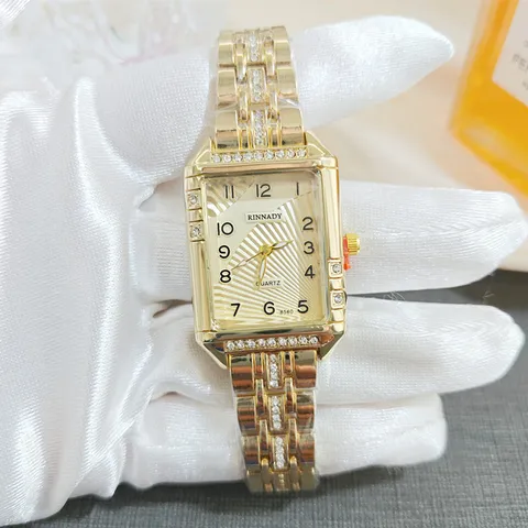 Orologio al Quarzo da Donna in Lega con Strass Quadrati di Moda Orologio da Polso da Donna Elegante con Cinturino in Acciaio Orologio Rettangolare Lucido per Regalo Femminile