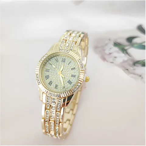 Luxe Sterrenhemel Strass Quartz Horloge Voor Vrouwen Romeinse Cijfers Ingelegde Diamant Legering Stalen Band Elegante Polshorloge Sieraden
