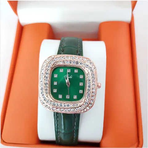 Women Fashion Square Rhinestone Quartz Watch Luxury Faux Leather Band Analogue Ladies Wristwatch Elegant Decorative Female Watch