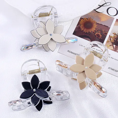 Pince à Cheveux Transparente en PVC Avec Fleur en Strass pour Femme Accessoire de Cheveux Élégant Minimaliste F707