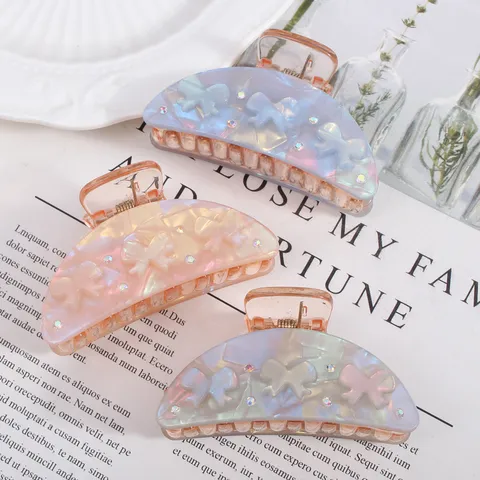 Fermaglio per Capelli in Acrilico a Mezzaluna Stampa Leopardata Elegante Fiocco di Strass per Donna Accessori Capelli Quotidiani