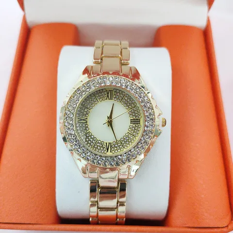 Luxe Dames Quartz Horloge Strass Sterrenhemel Wijzerplaat Romeinse Cijfers Legering Band Mode Ingelegde Diamant Polshorloge