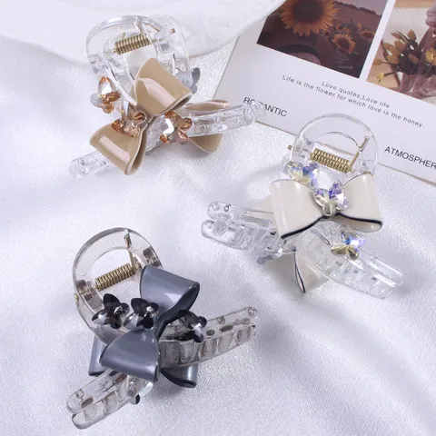 Pince à Cheveux en PVC Transparent Simple Avec Nœud Papillon et Papillon en Strass Style Fée Taille Moyenne Accessoires Cheveux Femme
