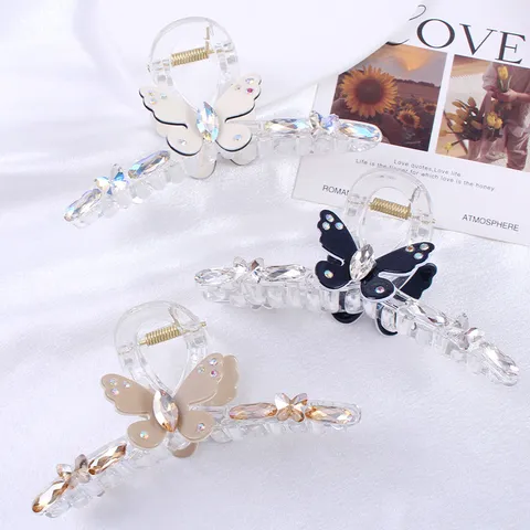 Eleganter Transparenter PVC Schmetterling Haarkralle Mit Strass Große Funkelnde Haarklammer Kopfschmuck Mode Haaraccessoires Für Damen Mädchen