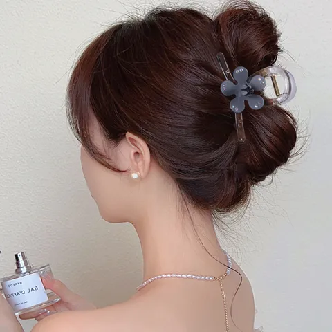 Pince à Cheveux Crabe en PVC Transparent Forme Fleur Avec Strass Élégante Pince à Mâchoire Antidérapante pour Femmes Accessoires Cheveux