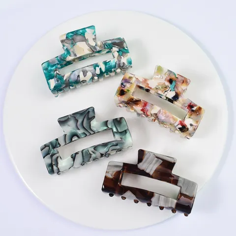 Pinza per Capelli in Acetato Vintage per Donna Minimalista Motivo Marmo Tartarugato Fermaglio Rettangolare Accessorio Capelli