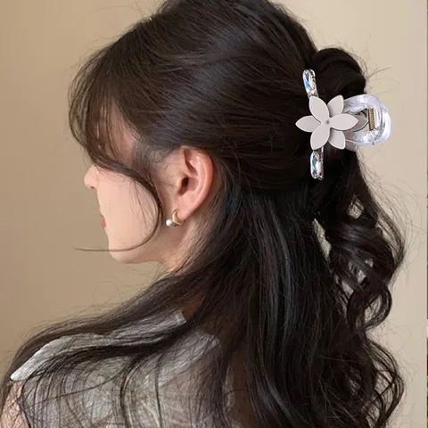 Pince à Cheveux Transparente en PVC Avec Fleur en Strass pour Femme Accessoire de Cheveux Élégant Minimaliste F707