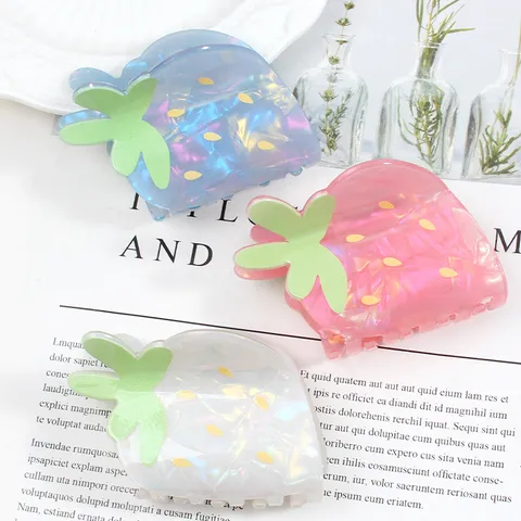 Pinza para el Cabello de Fresa de Acrílico Accesorios de Frutas de Primavera Verano para Mujer Dulce Hada Niña Horquilla