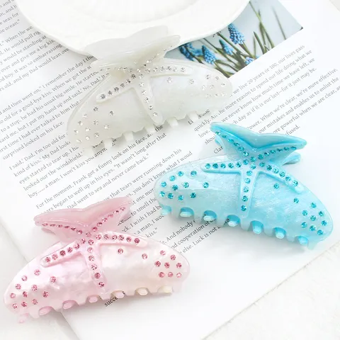 Molla per Capelli a Stella Marina Stile Oceano per Donna Accessori per Capelli in Acrilico con Strass Pinza per Capelli per Vacanze Estive