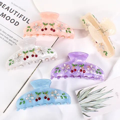 Pinza per Capelli in Acetato con Strass Ciliegia Farfalla Design Coreano Grande Pinza da Fata Accessori per Capelli da Donna