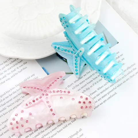 Molla per Capelli a Stella Marina Stile Oceano per Donna Accessori per Capelli in Acrilico con Strass Pinza per Capelli per Vacanze Estive