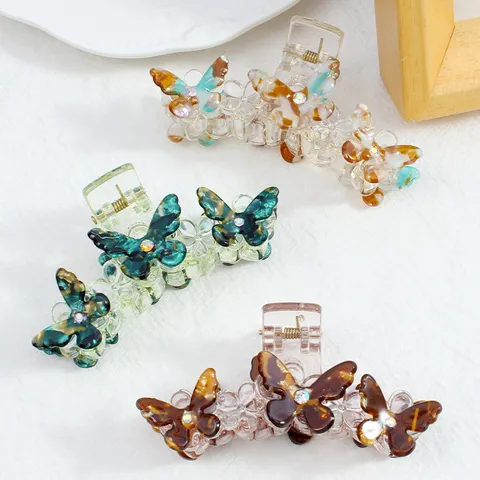 Pinza per Capelli a Farfalla in PVC Vintage Elegante Morsetto per Capelli con Fiori e Strass Accessori per Capelli da Donna
