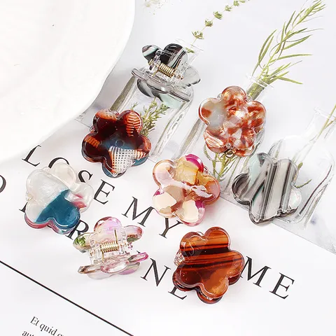 Mini Molletta per Capelli a Forma di Fiore in PVC Geometrico Retrò con Motivo a Scacchiera Tartarugata Fermaglio per Capelli da Donna Decorazione Quotidiana