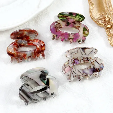 Mini Pinze per Capelli Geometriche Vintage per Donna Retro PVC Motivo Marmo a Scacchi Piccoli Fermagli per Capelli Accessori Quotidiani