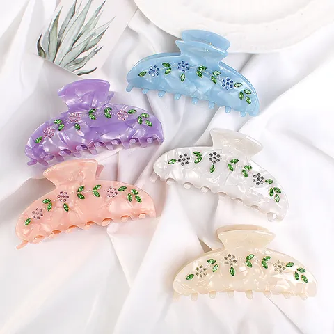 Pinze per Capelli in Acetato Con Fiori e Foglie di Strass Motivo Marmoreo Grandi Fermagli per Capelli Accessori Donna